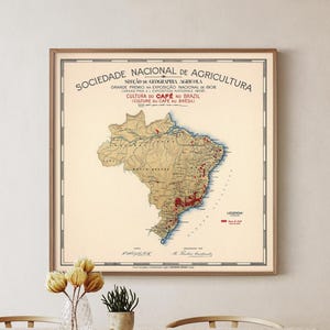 Mapa del café de Brasil, impresión vintage de una cafetería, un gran regalo para los amantes del café, una reproducción restaurada