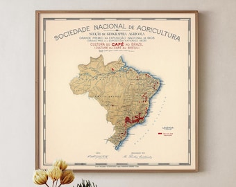 Vintage Brazil Coffee Map Print: 1908 Restored Reproduction
