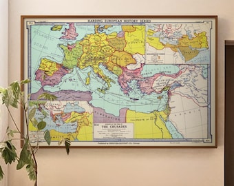 Europe at Time of Crusades Map - 1916 History Chart Print