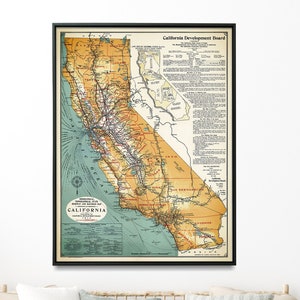 Old Map Of California Print, Vintage Map Poster, Home Gift Wall Art