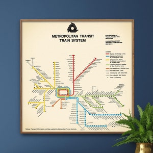 Melbourne: metropolitana e sistema ferroviario - Stampa mappa vintage, regalo per la casa con decorazione murale