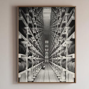 Whiskey Rack Warehouse Vintage Photography Print, Whiskey Poster Gift, Bar, Pub Wall Art