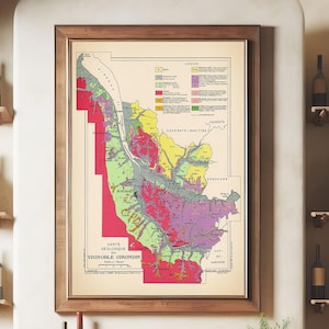 Bordeaux : carte géologique du vignoble de la Gironde - impression de carte vintage, art mural vin, cadeau pour la maison