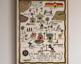 Dog Ideal Estate Map Print, Funny Vintage Dog Wall Art, Dog Lover Poster Gift