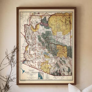 State of Arizona - Vintage Map Print, Earth Tone Room Accent, Cartography Wall Art