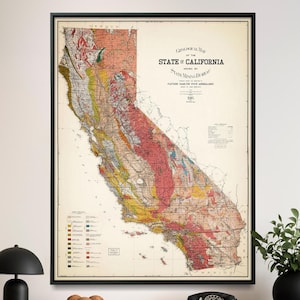 Geologische Karte von Kalifornien, Geologische Karte von Kalifornien Poster, Kalifornien Karte Wandkunst, Vintage Karte Druck