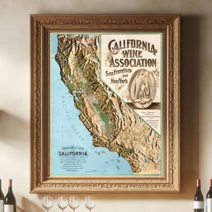 Vignobles californiens - impression de carte vintage, art mural vin, cadeau pour la maison