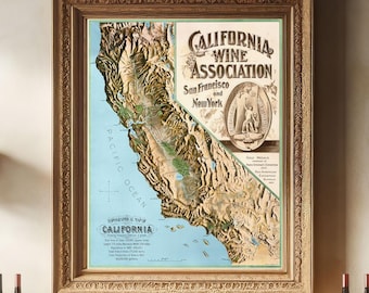 Vignobles californiens - impression de carte vintage, art mural vin, cadeau pour la maison