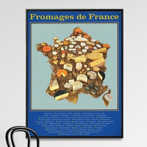 Fromage français : impression de carte de France vintage, salle à manger, restaurant, cuisine, décoration, affiche, art mural