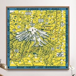 Parque Nacional Monte Rainier - Impresión de mapa humorístico vintage, arte de pared, regalo para el hogar