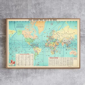 Vintage Ham Radio Präfix Weltkarte, 1950er Jahre Poster, Funkamateur Geschenk