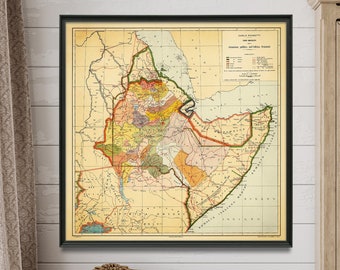 Old Ethiopia Map| Ethiopia Print| Vintage Map Print| Large Map Wall Art