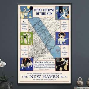 Totale Sonnenfinsternis Vintage Karte Druck, New England Eclipse Poster, Astronom Wand Kunst Haus Geschenk