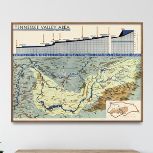 Tennessee Valley Vintage Map Print, Tennessee River Map Poster, Home Gift Wall Art