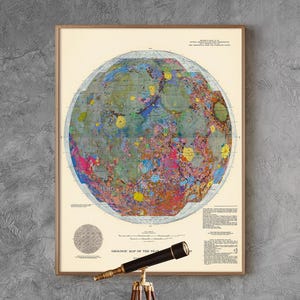 La Luna: Geologia della faccia visibile della Luna - Stampa di una mappa geologica d'epoca, regalo di arte murale di un astrogeologo