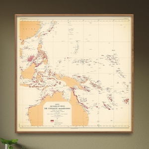 Pacific Coral Reefs - Vintage Map Print, Oceanographer Wall Art Gift