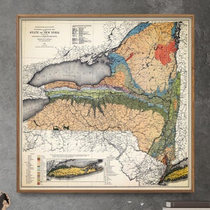 Geologie: Bundesstaat New York - Vintage Kartendruck, Geologische Karte Wandkunst, Geologen perfektes Geschenk