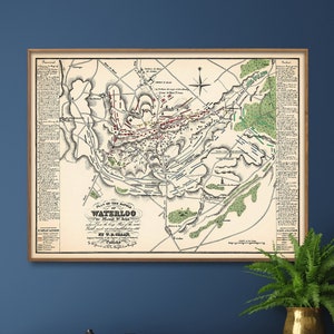 Schlacht von Waterloo Vintage Karte Drucken, Napoleonische Kriege Wandkunst, Militärgeschichte Geschenk