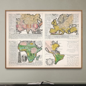 Le prime mappe linguistiche dei quattro continenti, poster con antico alfabeto, regalo di arte murale linguistica