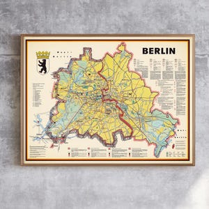 Mappa vintage del Muro di Berlino, poster della Guerra Fredda degli anni '60, arredamento di metà secolo, regalo storico