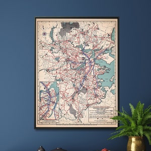 Impresión de mapa vintage del metro de Boston, póster de la ciudad de Boston, regalo de pared para el hogar
