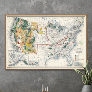 US National Forests Vintage Karte Druck, große Karte Poster, Wand Kunst Haus Geschenk