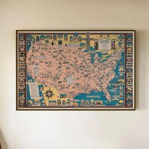 Catholic America Map, American Christianity, Old Catholic Map, USA Vintage Map, Map of Religion, Faith Map Print