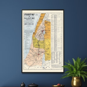 Bibelstudie Vintage Kartendruck, Biblische Israel Karte Wandkunst, christliche Wohnkultur, alte Palästina Karte Poster