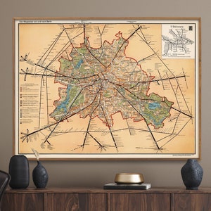 Impressão de mapa vintage do sistema ferroviário de Berlim, pôster do mapa do metrô de Berlim, arte de parede para presente