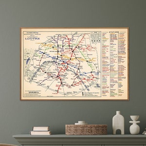 Stampa mappa vintage delle linee della metropolitana di Parigi/Poster mappa metropolitana di Parigi/Arte murale regalo per la casa