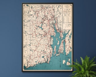 Rhode Island Vintage Map Print, Large Map Poster, Wall Art Home Gift