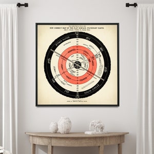 Flache Erde Vintage Karte Drucken | Flache Erde Karte Poster | Flache Erde Wall Art Decor