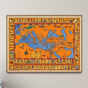 Impresión de mapa vintage del mundo antiguo, póster de mapa de los antiguos imperios, regalo de arte mural histórico para niños