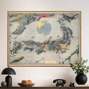 Impression de carte vintage du Japon, Corée, Taïwan, affiche de carte du Japon, art mural japonais décoration d'intérieur