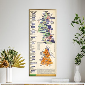 Bordeaux: Wine Touring - Vintage Crus Map Print, große & schmale Wandkunst
