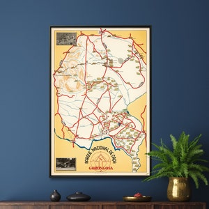 Impression de carte vintage du parc national de Gorongosa, affiche de carte de safari en Afrique, cadeau d'art mural au Mozambique