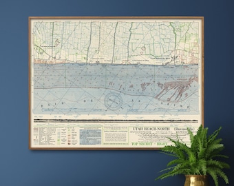 Impresión del mapa de Normandía de Utah Beach: Invasión del Día D de la Segunda Guerra Mundial, póster del ejército de EE. UU.