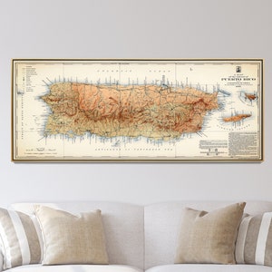Oude kaart van Puerto Rico, Puerto Rico vintage kaart print, Puerto Ricaanse kunst aan de muur, Puerto Rico cadeau, grote kaart poster