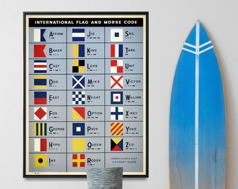 World War 2 International Maritime Signal Flags And Morse Code Print| WW2 Coast Guard Vintage Poster Print| WWII American Wall Art