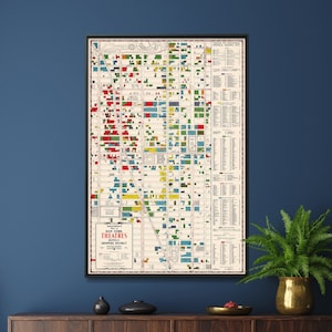 Manhattan Theatres, Hotels, Shops Vintage Map Print| New York Map Poster| Wall Art Home Gift
