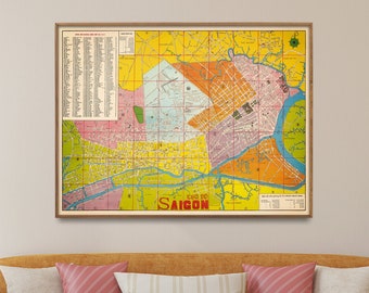 Impresión de mapa vintage de Saigón, Vietnam, póster de mapa vietnamita, arte de pared, regalo para el hogar