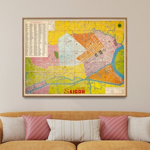 Stampa mappa vintage di Saigon, Vietnam, poster mappa vietnamita, regalo per la casa e l'arte murale