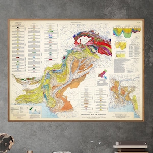 Geología: Pakistán - Impresión de carta vintage, arte mural con mapa geológico, regalo perfecto para geólogos