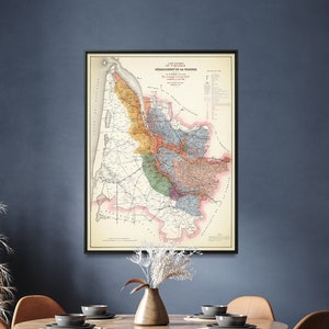Mappa dei vini di Bordeaux/Mappa dei vini di Bordeaux/Regione di Bordeaux Francia/Arredamento della sala da pranzo/Stampa del vino