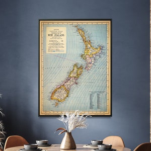 Oude kaart van Nieuw-Zeeland| Vintage kaart van Nieuw-Zeeland| Nieuw-Zeeland poster, cadeau, print, muurkunst| Grote kaartafdruk