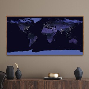 Earth's Night Lights Poster, NASA Weltkarte Druck, Panorama über Bett Wandkunst