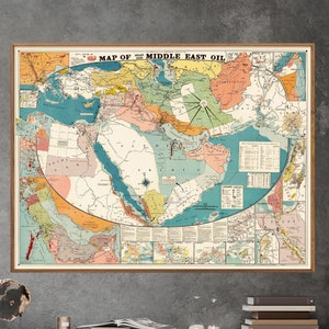 Naher Osten Öl Vintage Karte Print, Öl Business Chart Poster, Ölindustrie Wandkunst