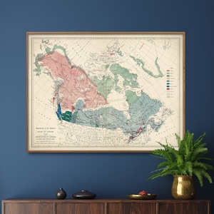 Stampa di mappa d'epoca delle tribù indiane canadesi/Tabella di distribuzione dei nativi nordamericani/Poster con mappa etnologica del Canada