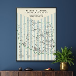Campi di concentramento nazisti in Polonia/Stampa di mappa d'epoca/Poster sui crimini nazisti della seconda guerra mondiale/Regalo di un'opera d'arte da parete per l'aula di storia