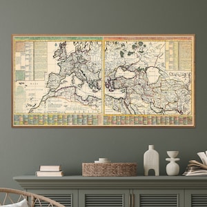 Stampa mappa vintage dell'Impero Romano/Poster mappa lunga e stretta/Arte da parete, regalo per la casa